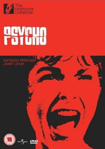 Psycho DVD cover: red background with a distressed face and title.