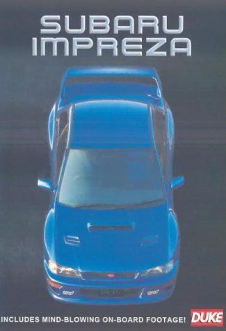 Blue Subaru Impreza car on DVD cover, top-down view.