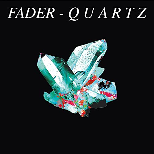 Black background with a digitally-glitched image of a blue quartz crystal.