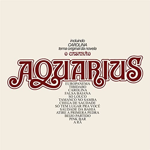 Aquarius" vinyl record cover with ornate red lettering and song list.