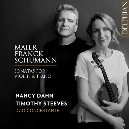 CD cover featuring a man and woman with a violin, text details composers.