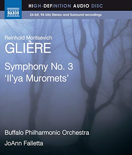 Blu-ray cover for Glière’s Symphony No. 3 with misty forest background.
