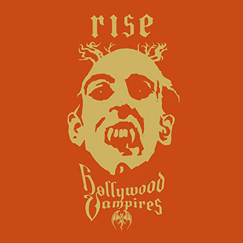 Hollywood Vampires "Rise" CD cover: gold vampire face on orange background.
