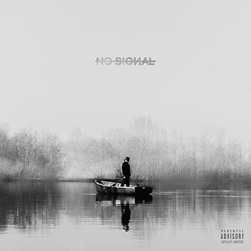 Black and white album cover featuring a person in a small boat on water.