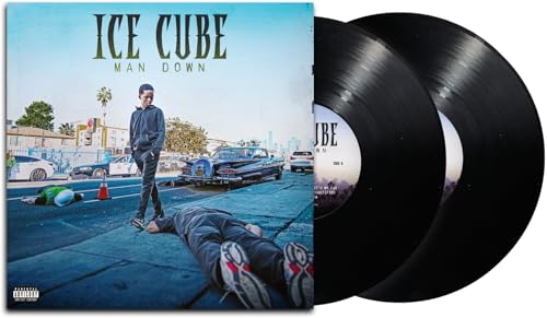 Ice Cube’s “Man Down” vinyl record with album cover and two black discs.