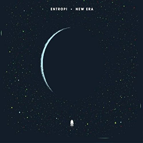 CD cover: dark blue space scene with crescent planet and rocket.