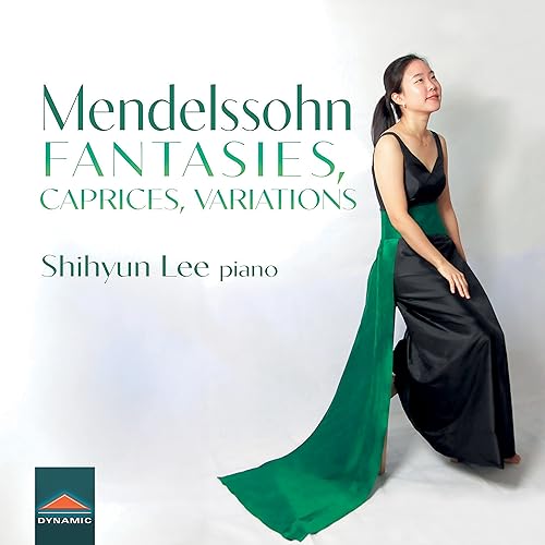CD cover featuring pianist Shihyun Lee in an elegant black and green gown.
