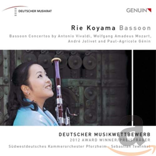 CD cover featuring Rie Koyama, a bassoonist, and a dark, textured background.