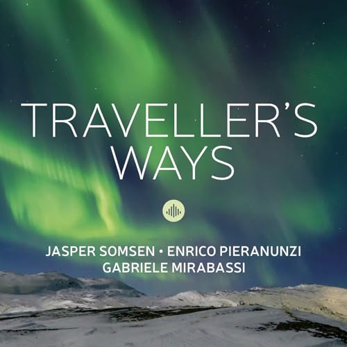 CD cover for “Traveller’s Ways” featuring aurora borealis and mountains.