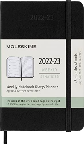 Moleskine - 18-Month Weekly Planner/Diary, Weekly Planner 2022/2023, Weekly Notebook with Hard Cover and Elastic Closure, Size Pocket 9 x 14 cm, Colour Black