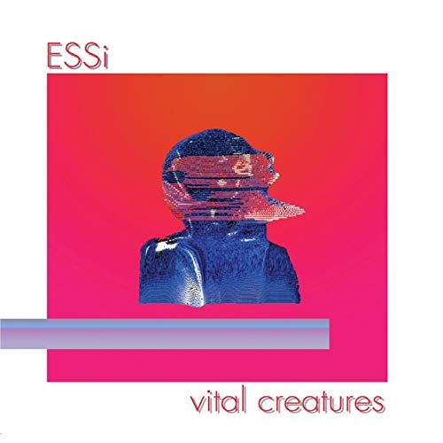 CD cover: pixelated blue head on a red background, text reads "vital creatures".