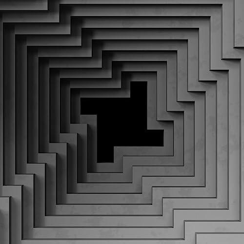 Abstract grayscale record cover with nested square shapes and a dark center.