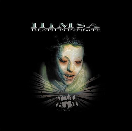 CD cover: distressed face emerging from teeth and shadowy wings.