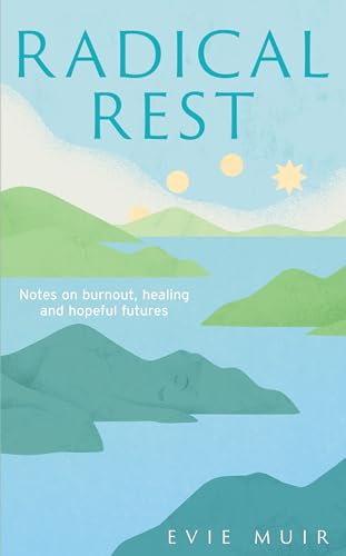 Book cover featuring a person resting in a landscape of green hills and water.