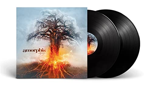 Amorphis Skyforger vinyl record with tree artwork and black discs.
