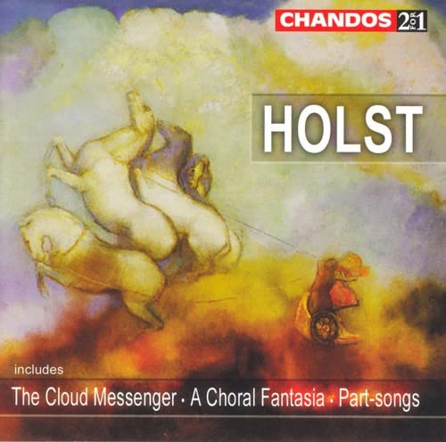 CD cover for Holst’s choral works featuring horses and clouds.