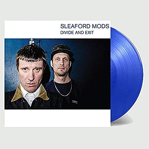 Sleaford Mods "Divide and Exit" vinyl record with band portrait.
