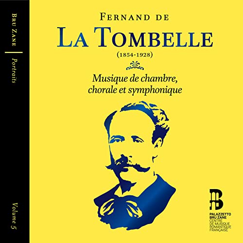 CD cover: yellow background, portrait of composer Fernand de La Tombelle.