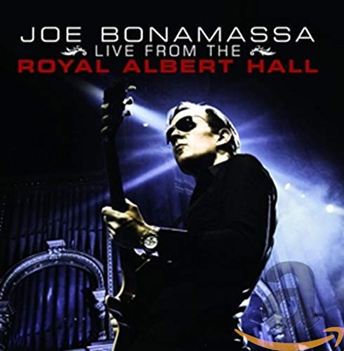 Joe Bonamassa playing guitar on stage under blue spotlights, album cover art.
