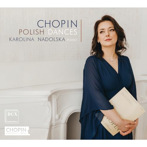 CD cover featuring pianist Karolina Nadolska in a blue dress.