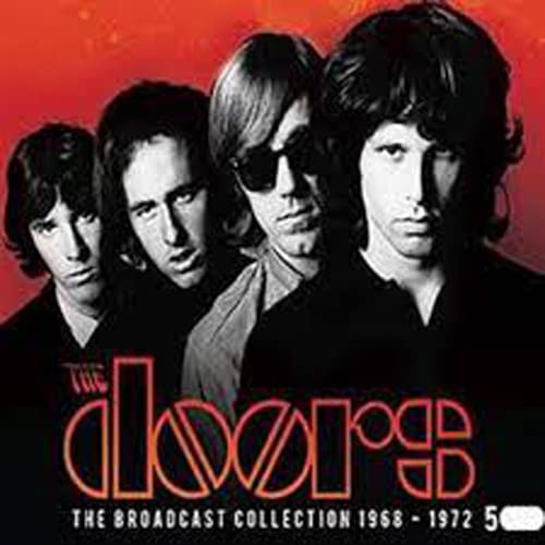 The Doors band portrait on album cover, red background, text logo.