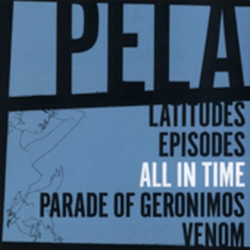 CD cover for Pela’s “All In Time” with blue and black design.