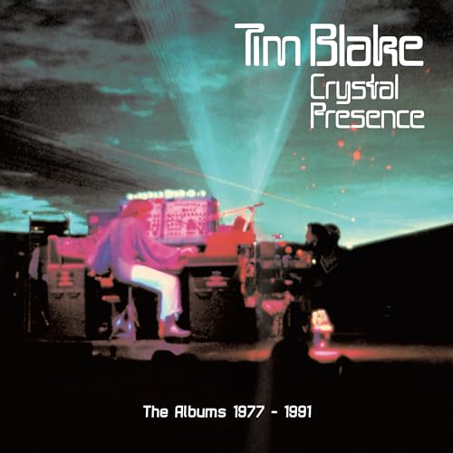 CD cover for Tim Blake’s “Crystal Presence” featuring a synthesizer and performer.