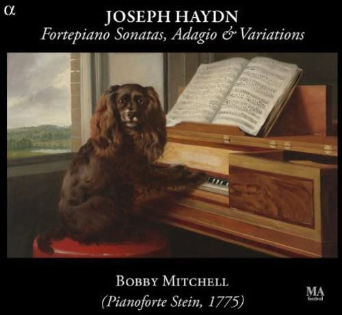 CD cover: painting of a dog with sheet music and a fortepiano.