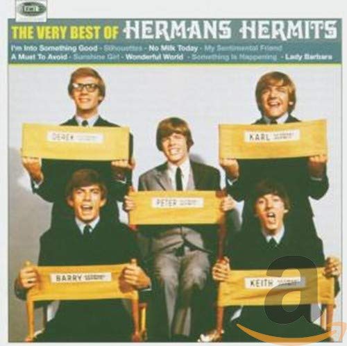 CD cover for Herman's Hermits featuring five young men holding signs.