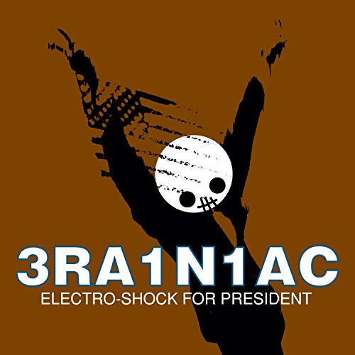 Dark graphic of a hand holding a skull and crossbones, text "Brainiac.