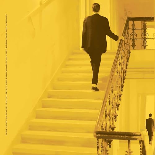 Yellow album cover featuring a person walking up ornate stairs.