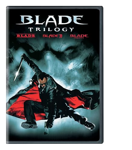 DVD cover for “Blade Trilogy” featuring Wesley Snipes with a sword.