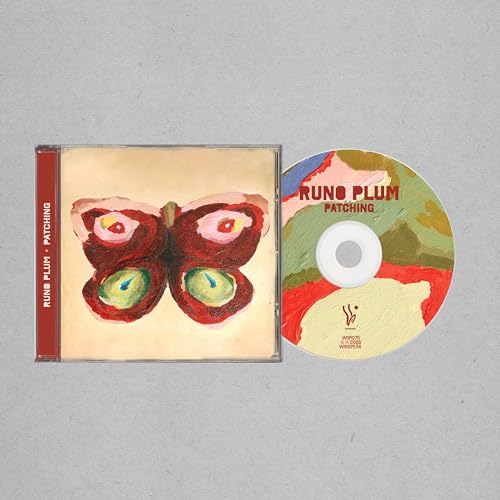CD case and disc for Runo Plum’s “Patching” album, featuring painted plums.