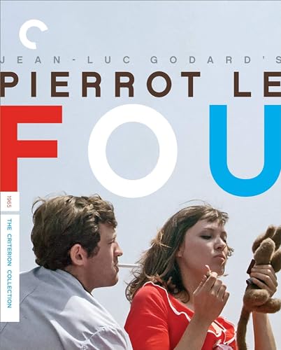 Blu-ray cover for Pierrot le Fou featuring a man and woman outdoors.