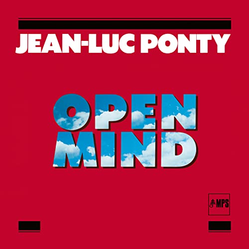 Red album cover for Jean-Luc Ponty’s “Open Mind” with blue cloud lettering.
