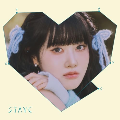 Sieun of STAYC portrait within a heart-shaped frame, light blue accents.