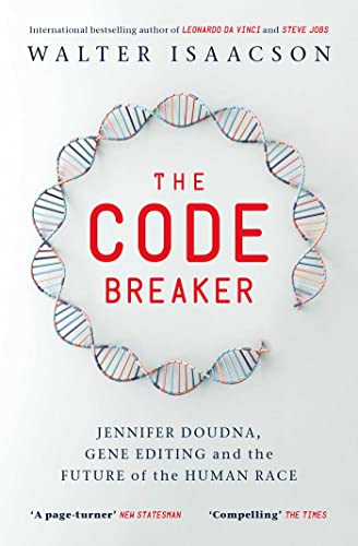 Book cover: "The Code Breaker" by Walter Isaacson, featuring DNA helix.