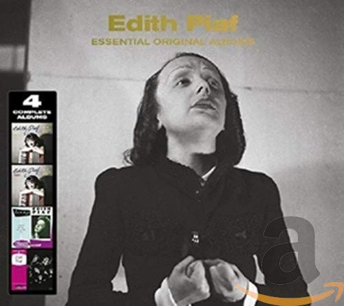 Edith Piaf CD cover: black and white portrait, albums displayed on side.