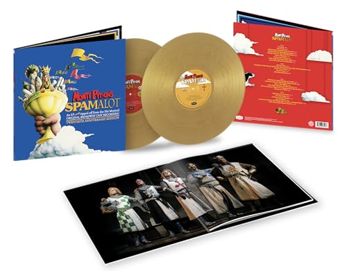 Gold vinyl records and gatefold cover for "Monty Python's Spamalot.
