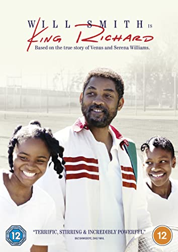 DVD cover for "King Richard" featuring Will Smith and young tennis players.
