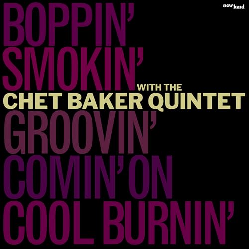 Chet Baker Quintet album cover with bold, stacked typography in purple and gold.