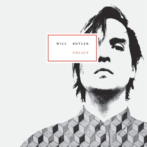 Black and white album cover featuring Will Butler with geometric patterns.