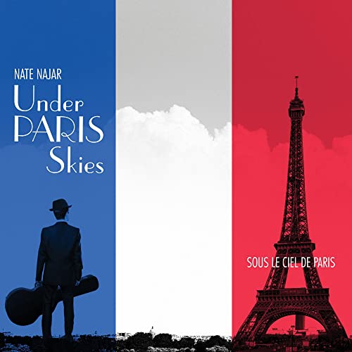 CD cover: Eiffel Tower, French flag, silhouette of a man with guitar.