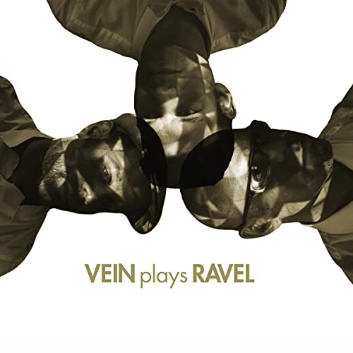 CD cover for “Vein plays Ravel” featuring distorted faces in sepia tones.