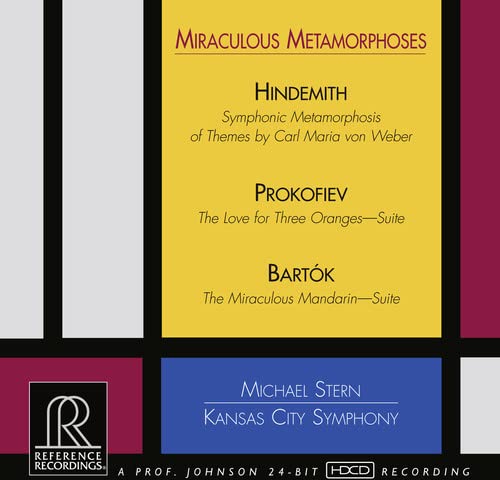 CD cover for "Miraculous Metamorphoses" by Kansas City Symphony, abstract design.