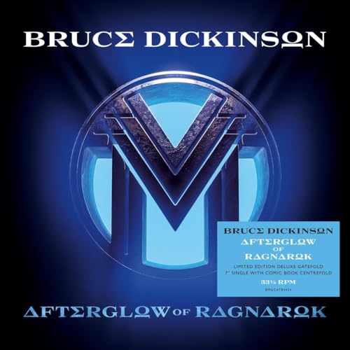 Bruce Dickinson's "Afterglow Of Ragnarok" vinyl record cover, blue and silver design.