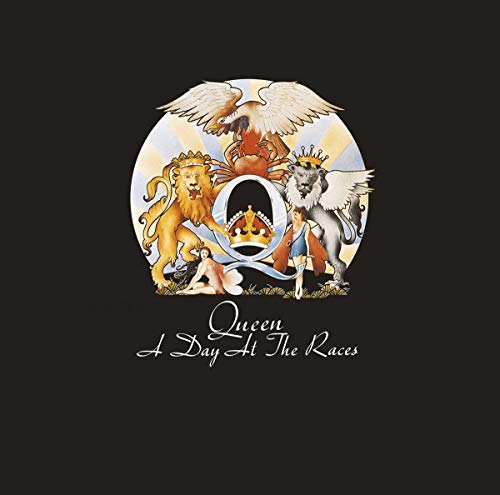 Queen album cover: heraldic animals surrounding a large letter “Q”.