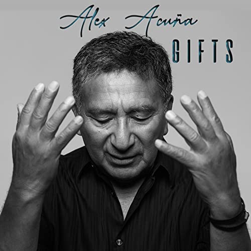 Black and white portrait of Alex Acuña, album cover for "Gifts.