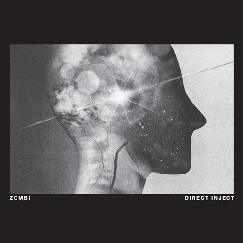 Black and white album cover with a profile and cosmic imagery.