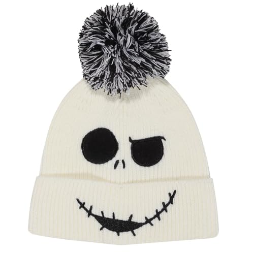 Nightmare Before Christmas - Jack Face Jumbo (Unisex White Beanie Pom) One Size